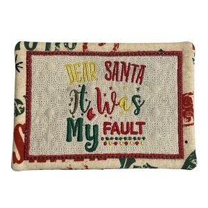 NEW Festive Holiday Handcrafted Mug Rug with Embroidered Design 6.5” x 4.5”.